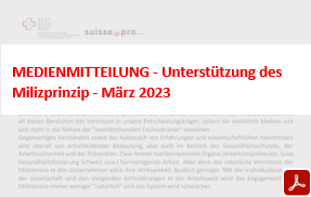PRESSEMITTEILUNG - Unterstützung des Milizprinzips - März 2023